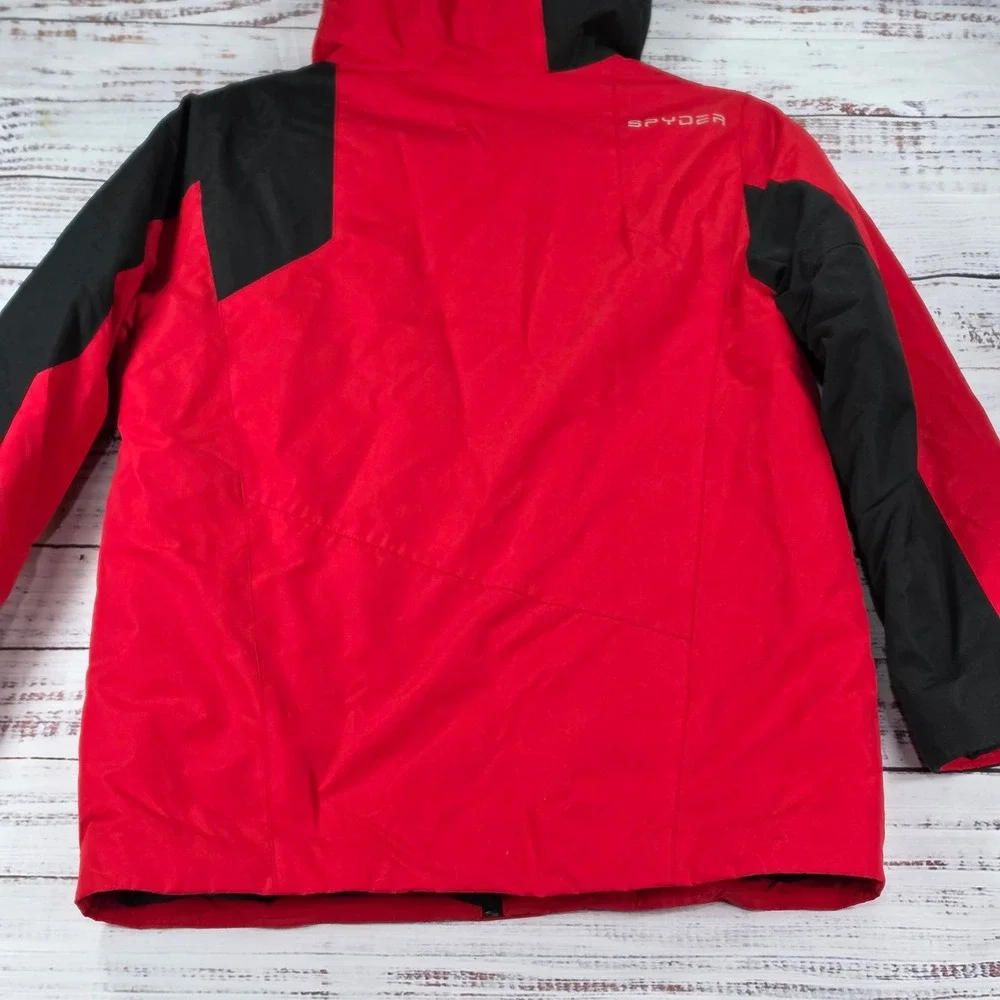 Spyder Ski Jacket Boys Medium 10/12 Red Excellent Insulated Hooded Winter Coat